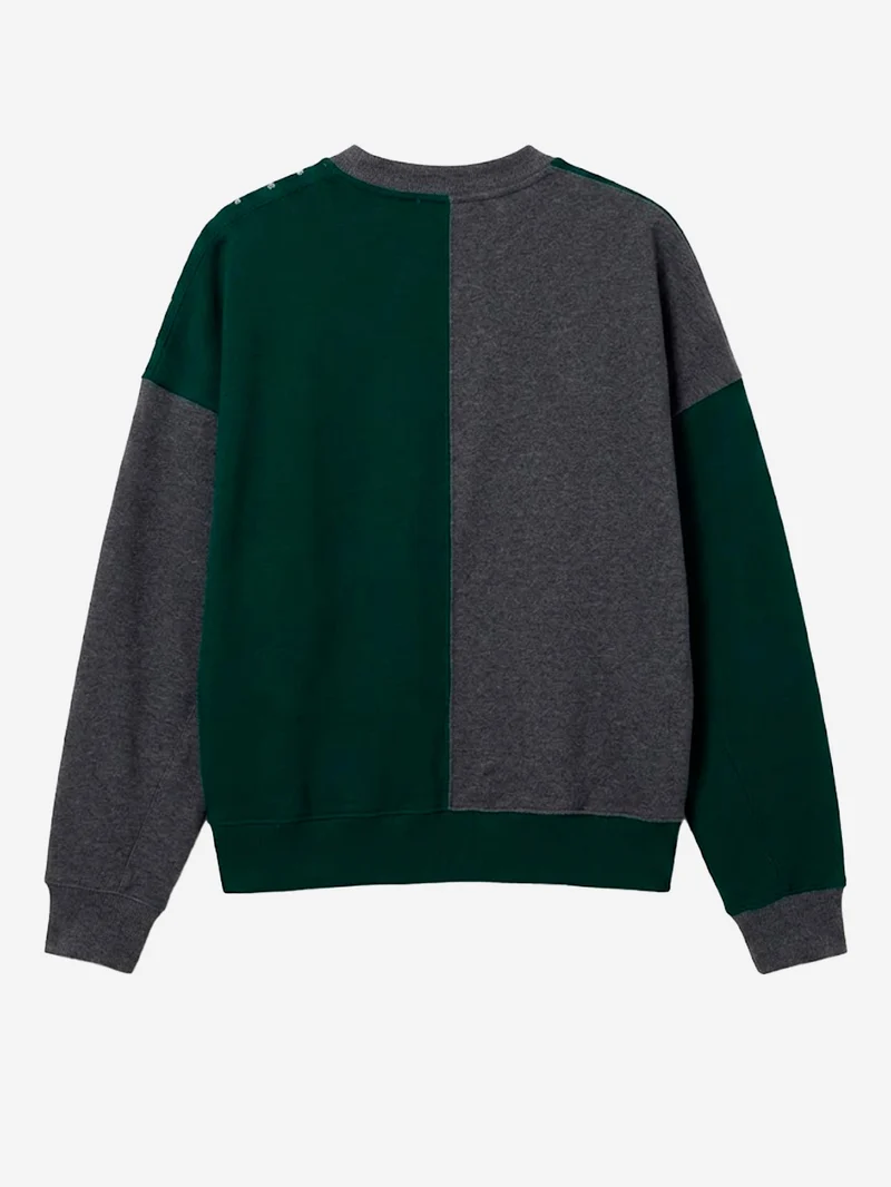 Felpa color-block grigia e verde con strass
