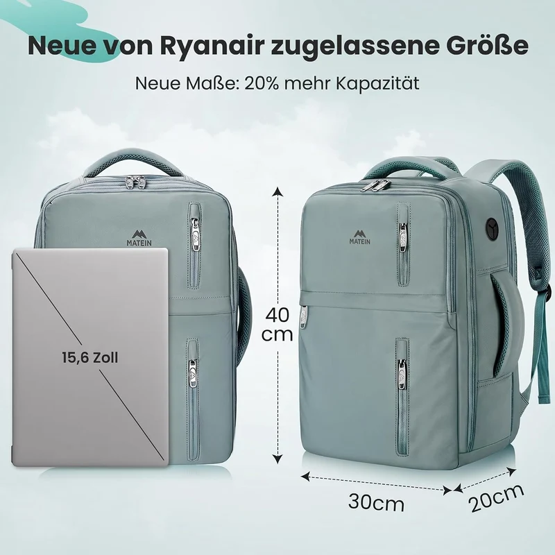 MATEIN Ryanair Handgepäck 40x30x20 mit Nassfach, Cityrucksack Handtasche