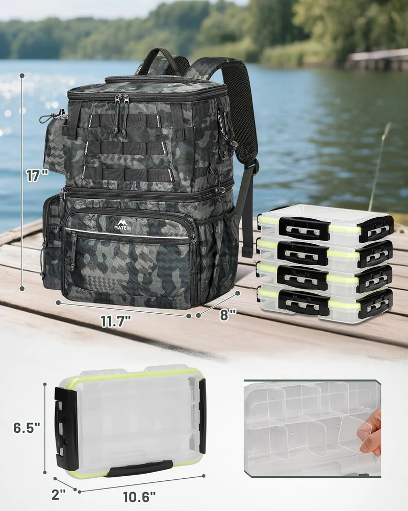 Fishing Backpack with 4 Tackle Boxes
