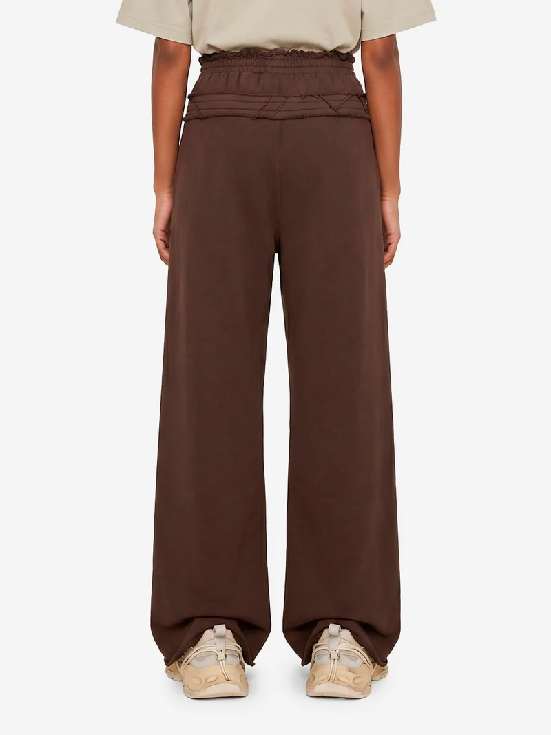 Pantaloni marroni in French Terry con doppio girovita