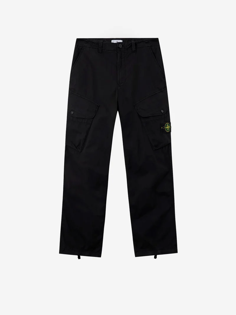 Pantalone cargo in twill stretch nero con badge