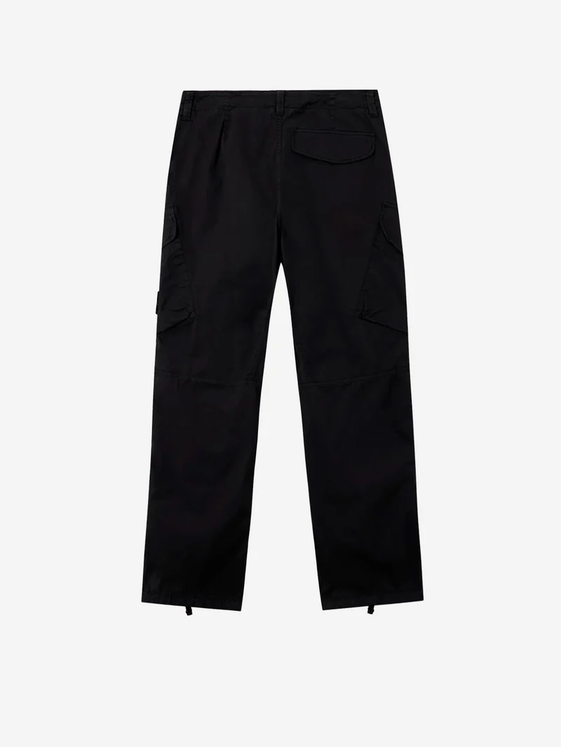 Pantalone cargo in twill stretch nero con badge