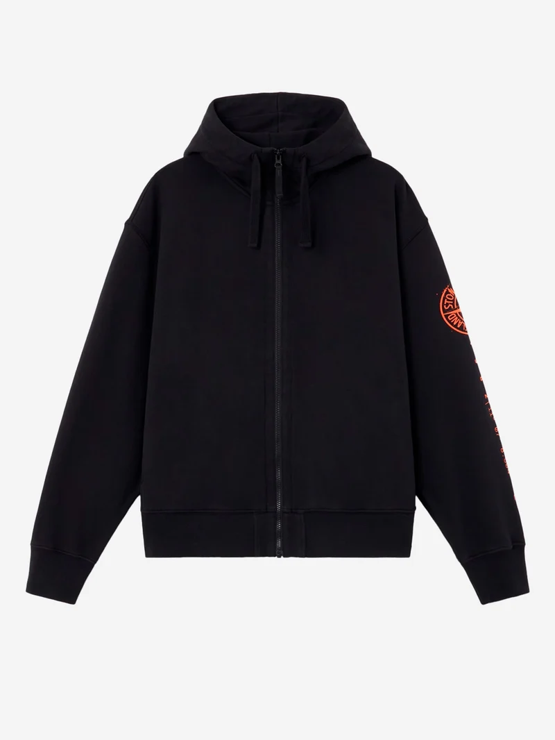 Felpa fleece con cappuccio con zip e stampa 'Vertical Placement'