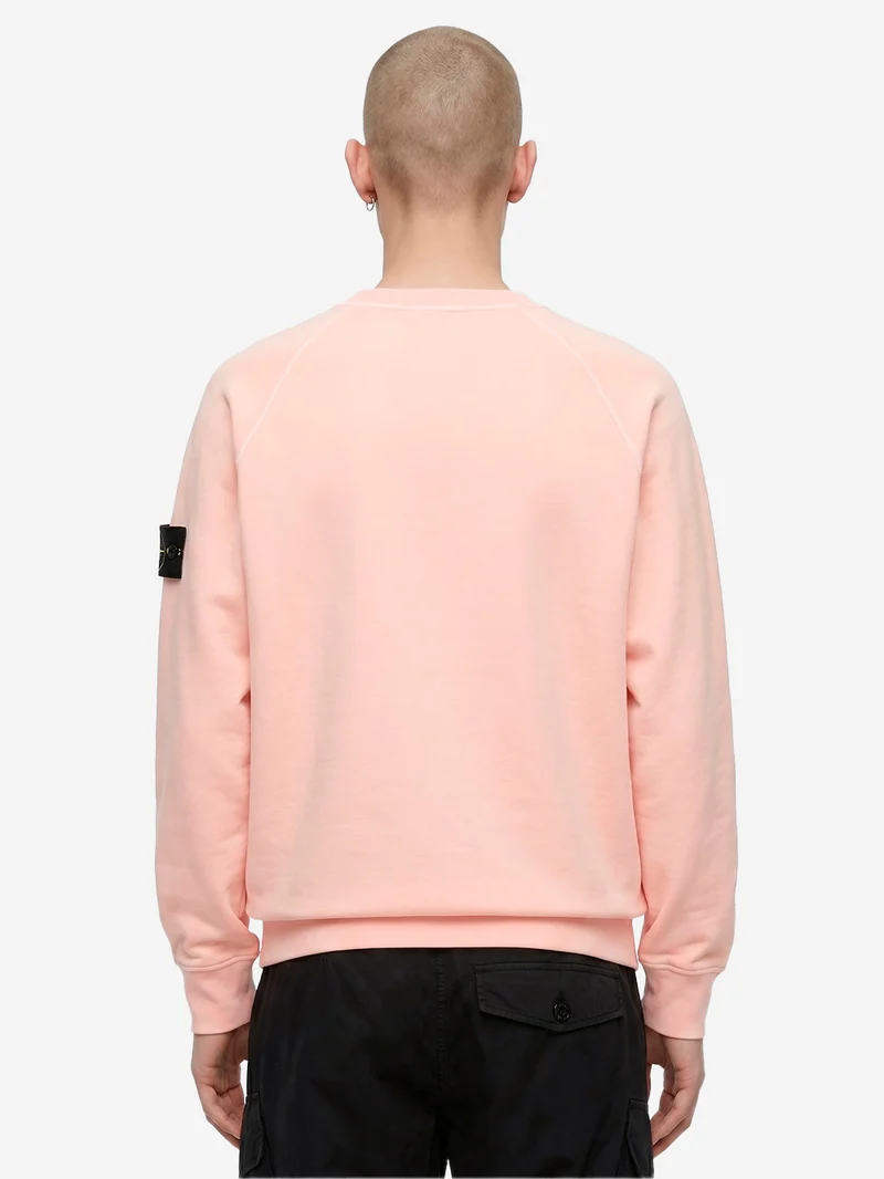 Felpa girocollo oversize in cotone fleece rosa con badge