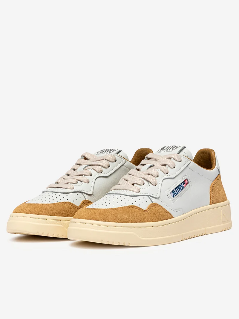 M Medalist Low in pelle bianca e suede senape