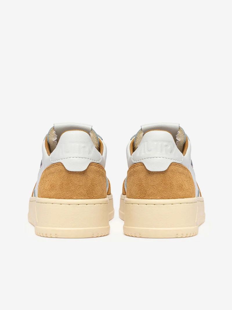 M Medalist Low in pelle bianca e suede senape