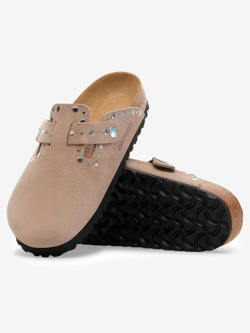 Boston in suede taupe con rivetti