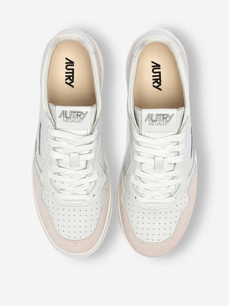 M Medalist Low in pelle bianca e beige