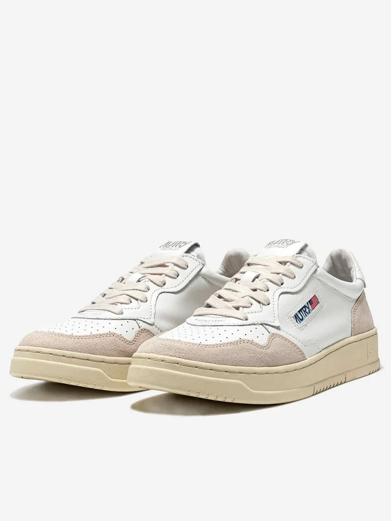 M Medalist Low in pelle bianca e suede beige