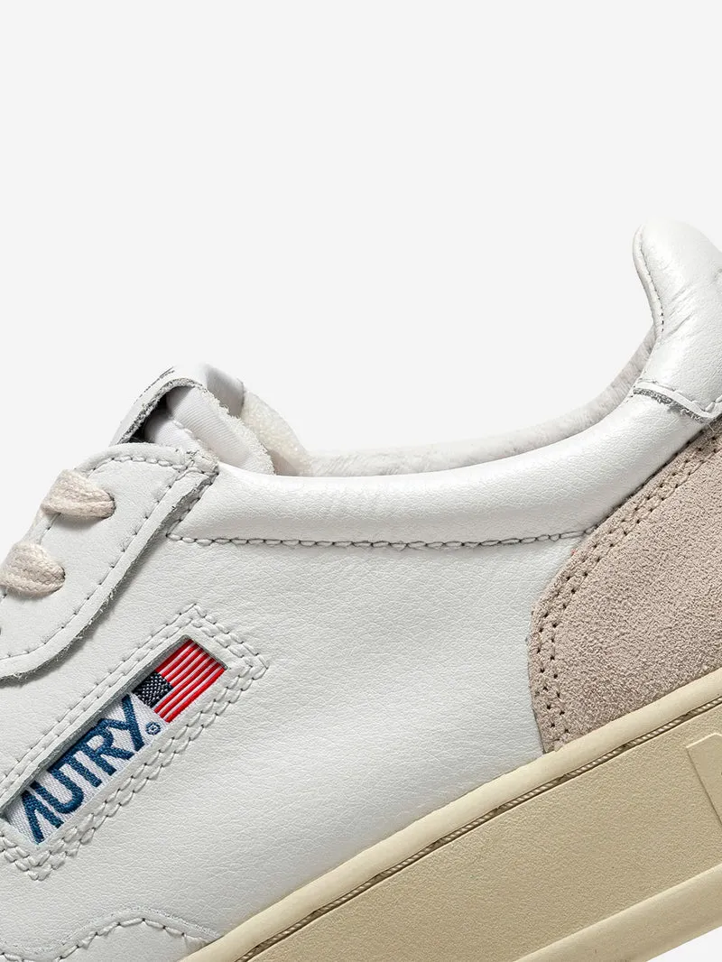 M Medalist Low in pelle bianca e suede beige