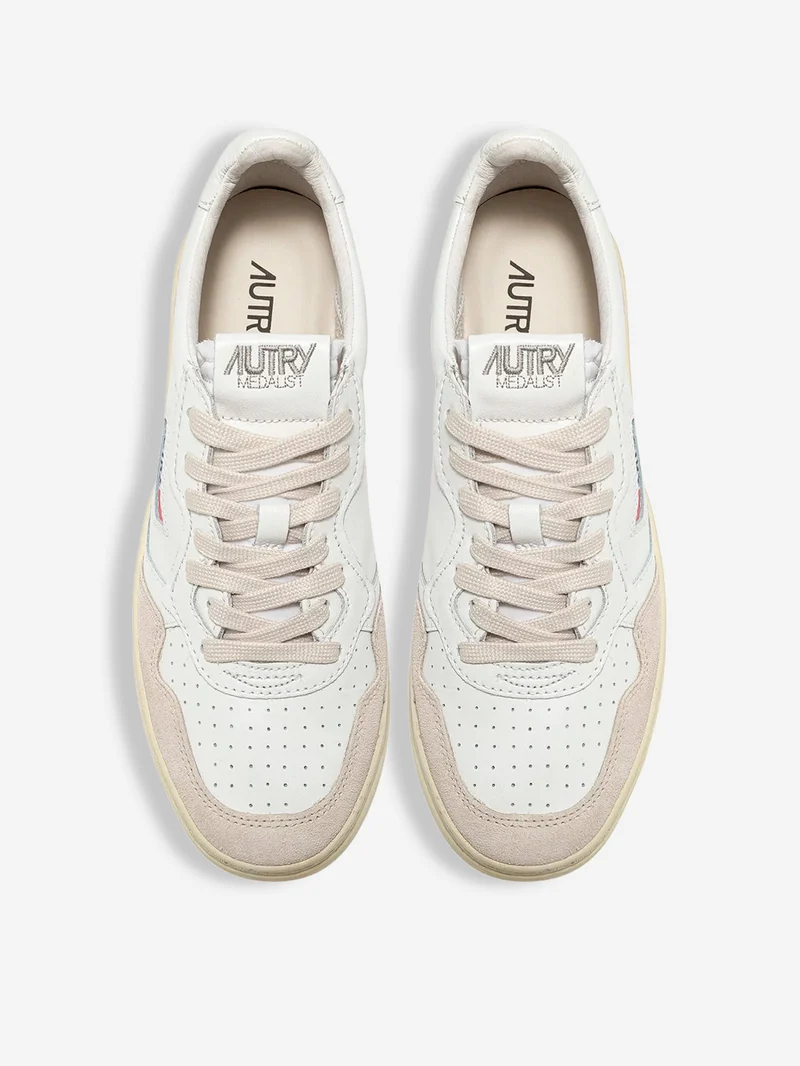 M Medalist Low in pelle bianca e suede beige