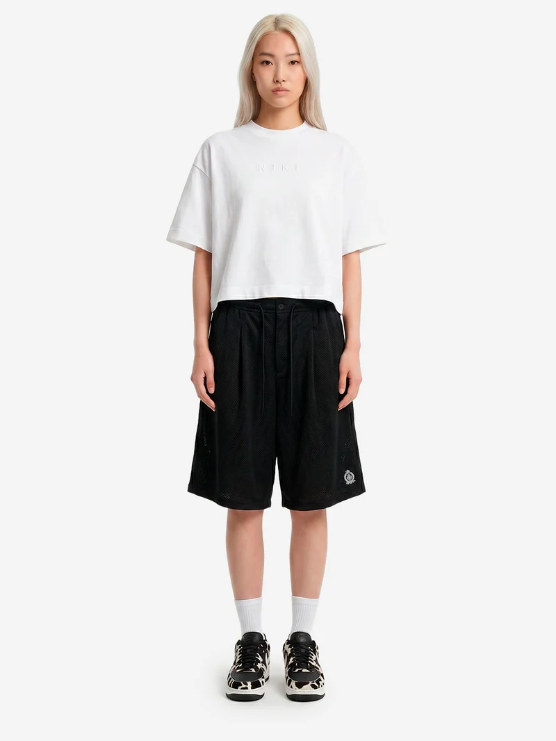 T-shirt bianca boxy fit cropped con logo lettering