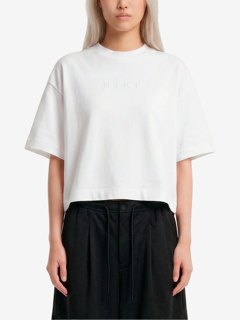 T-shirt bianca boxy fit cropped con logo lettering