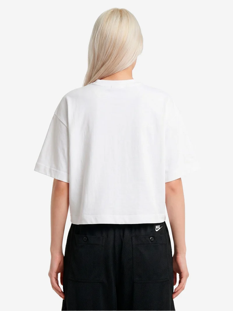 T-shirt bianca boxy fit cropped con logo lettering