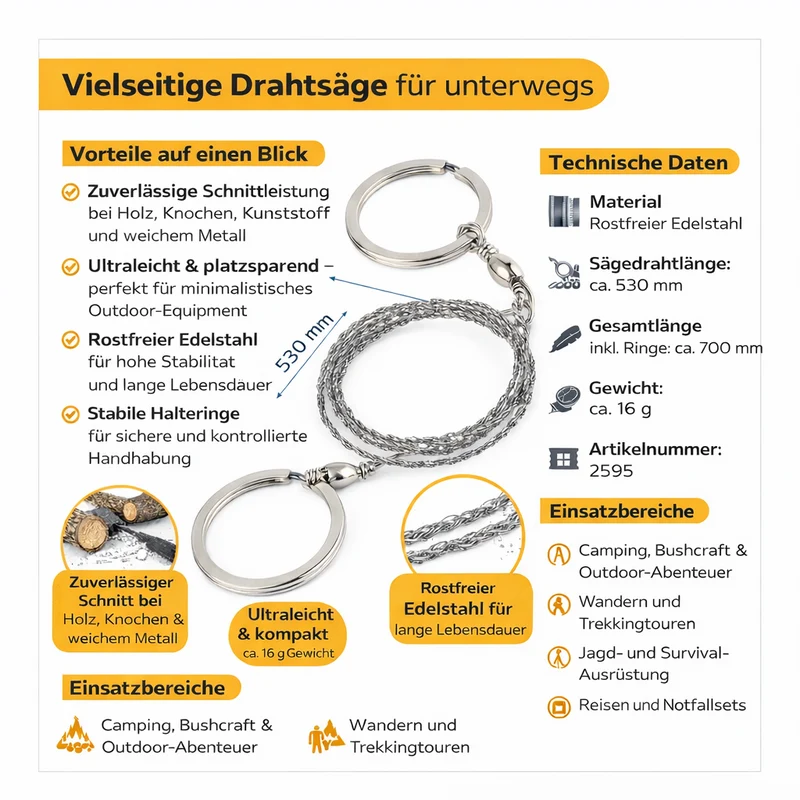 AceCamp Taschendrahtsäge aus Edelstahl – 16 g leicht