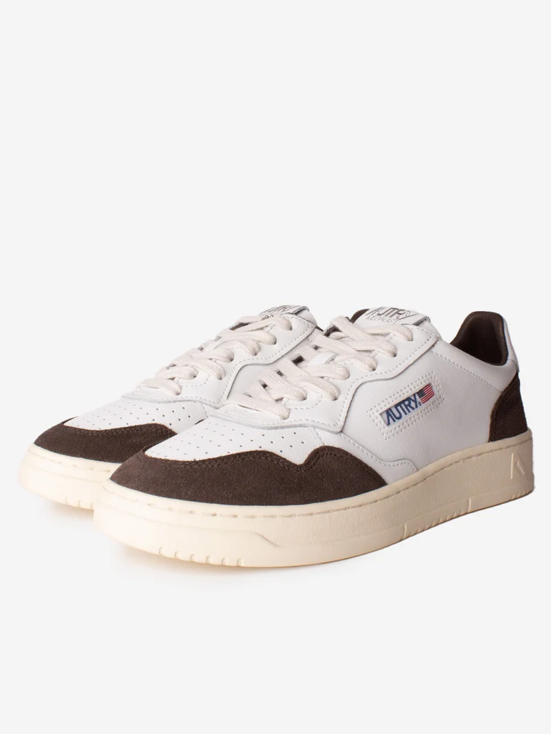 M Medalist Low in pelle bianca e suede mogano