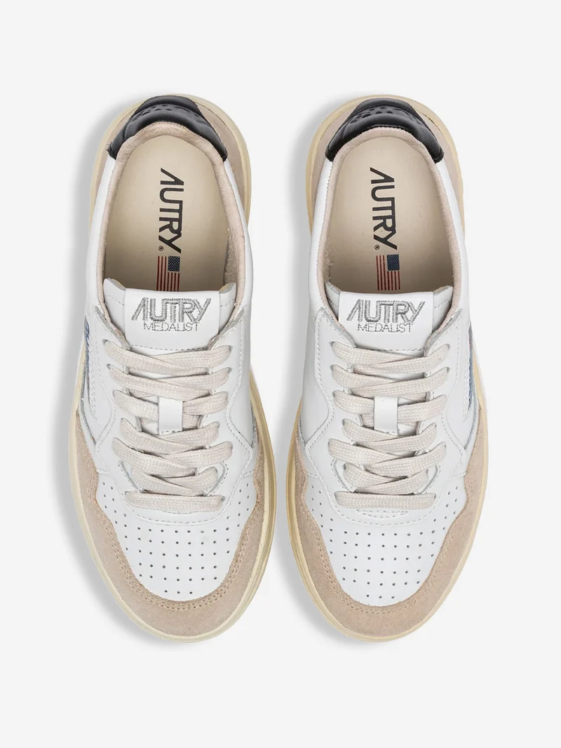 M Medalist Low bianche, nere e suede beige