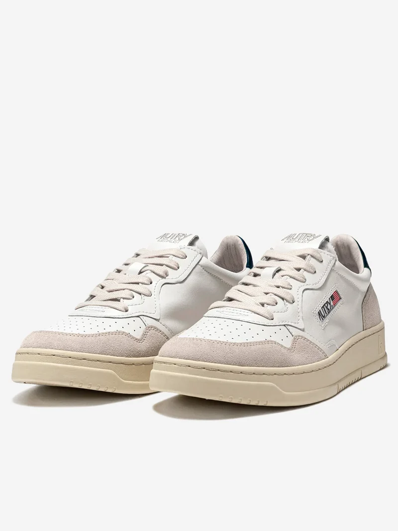 M Medalist Low bianche, blu e suede beige