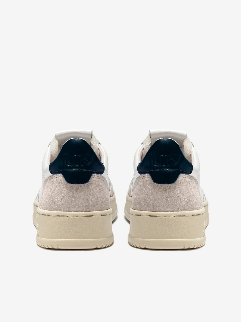 M Medalist Low bianche, blu e suede beige