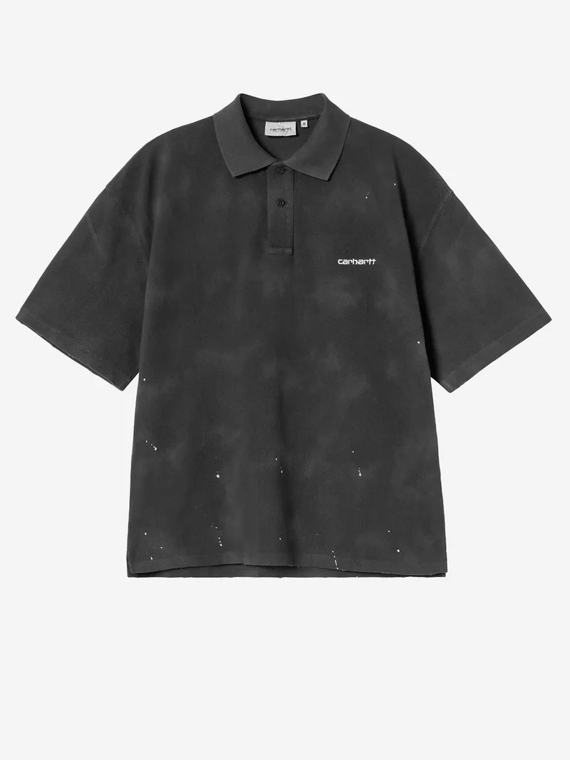 Polo Painter nera con trattamento distressed e vernice