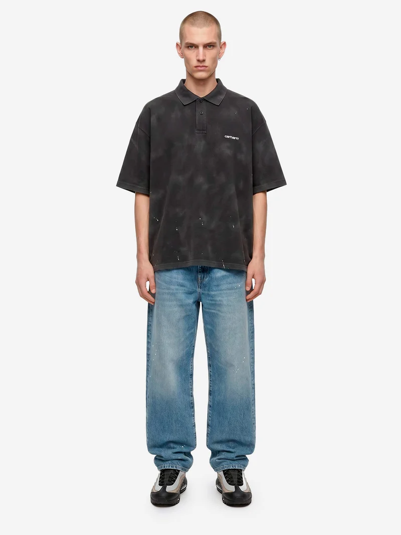 Polo Painter nera con trattamento distressed e vernice