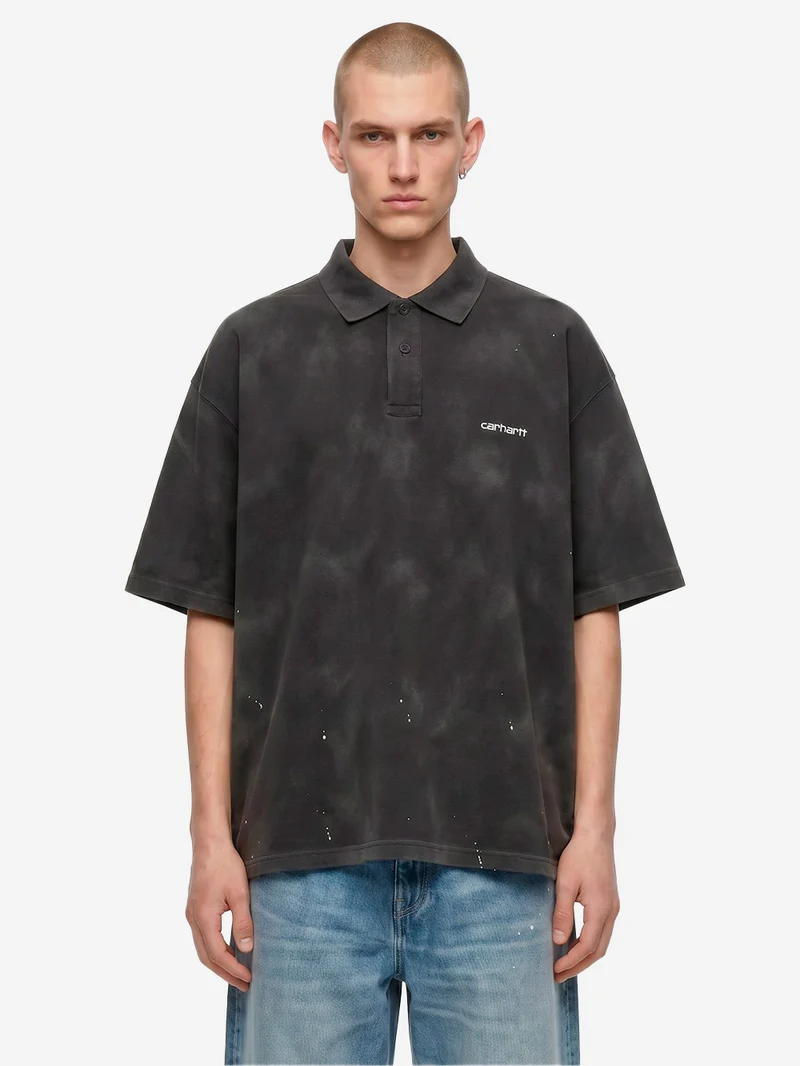 Polo Painter nera con trattamento distressed e vernice