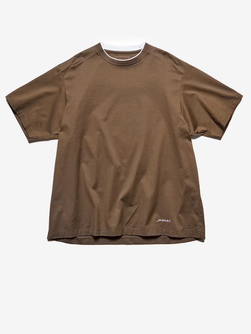 T-shirt marrone in cotone Luster con colletto a costine e finiture cut-off