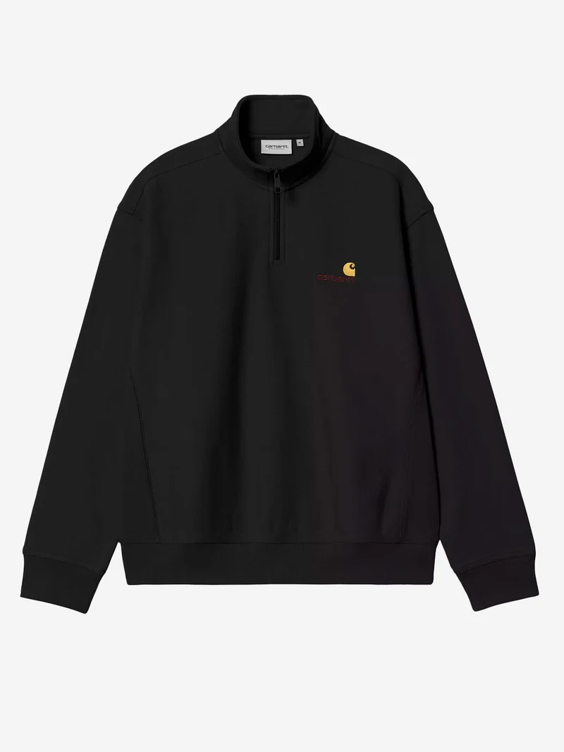 Felpa Half Zip nera con ricamo americano