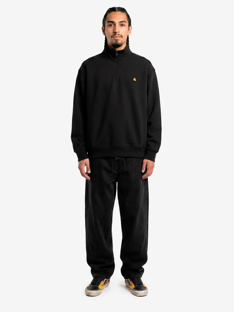 Felpa Half Zip nera con ricamo americano