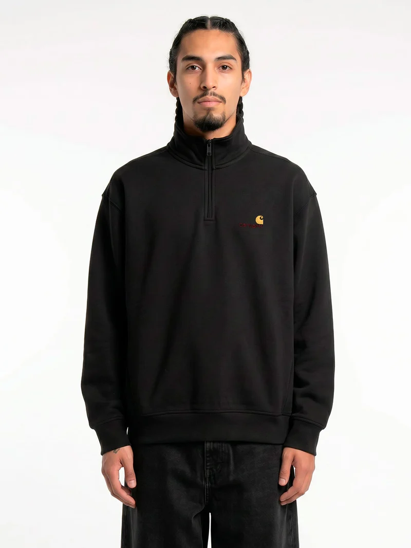 Felpa Half Zip nera con ricamo americano