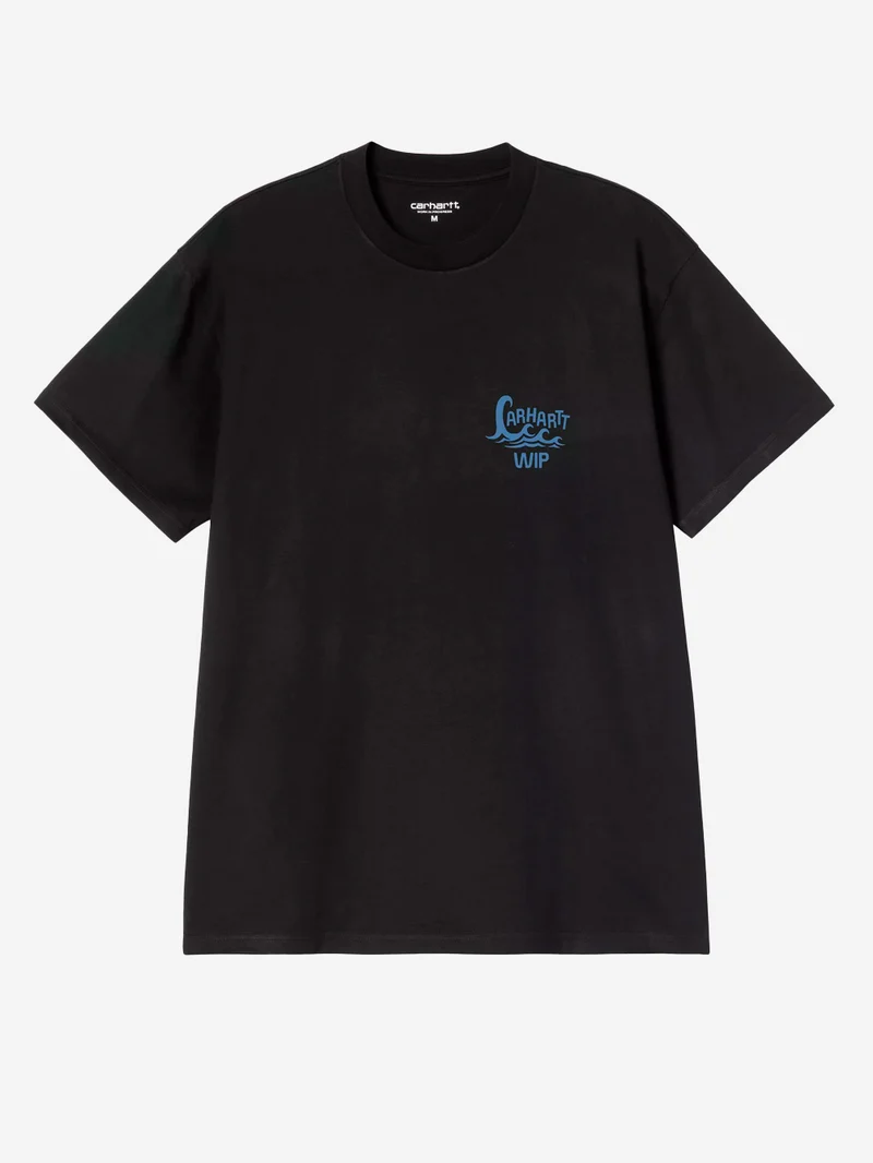 T-shirt nera S/S con grafica 'Waves'