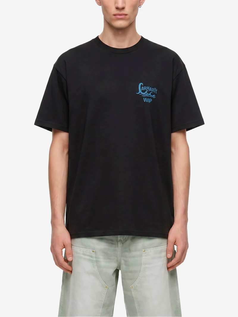 T-shirt nera S/S con grafica 'Waves'