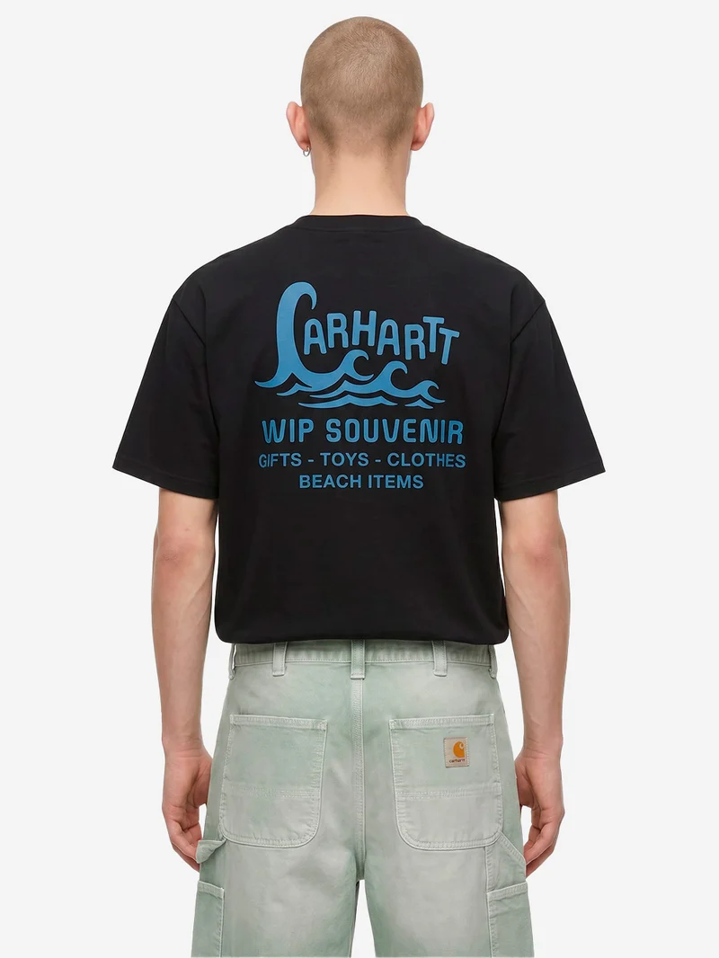 T-shirt nera S/S con grafica 'Waves'