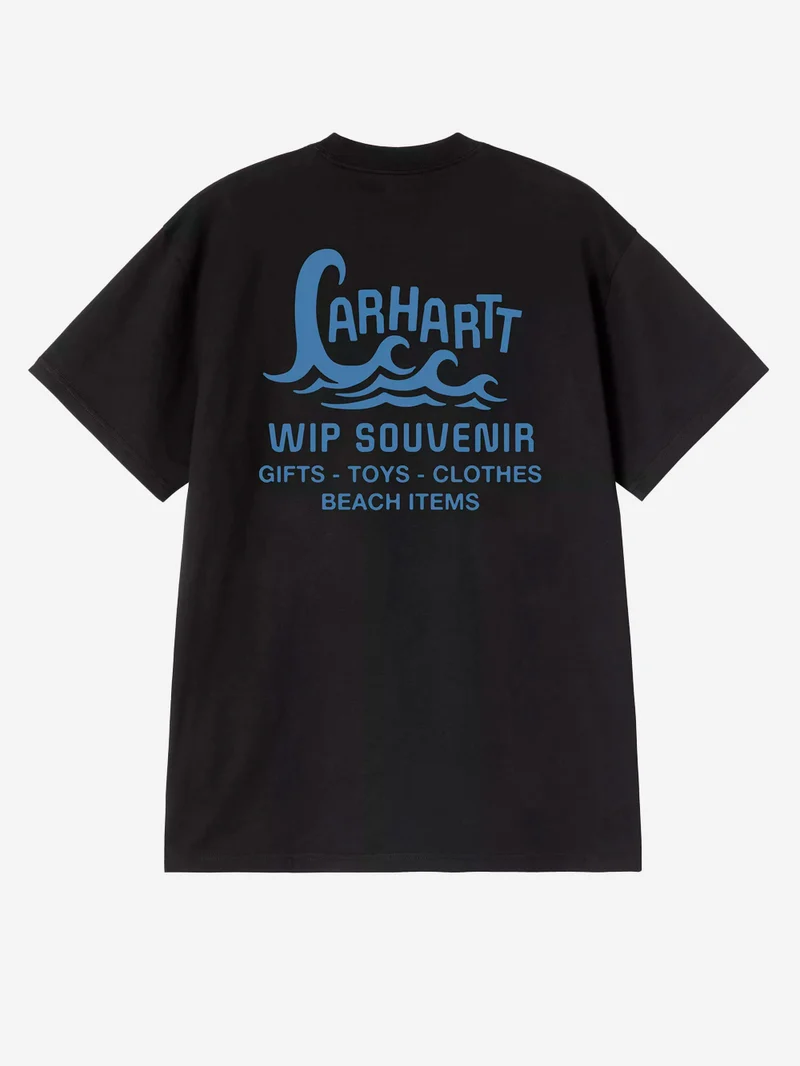 T-shirt nera S/S con grafica 'Waves'