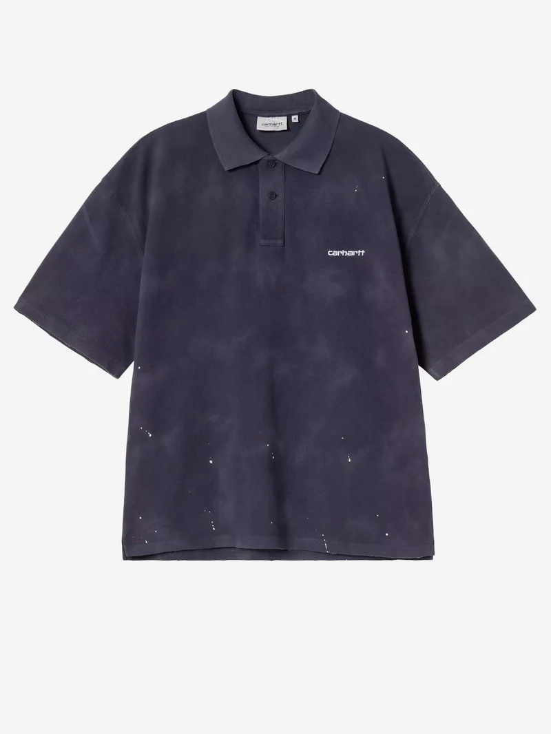 Polo Painter blu con trattamento distressed e vernice