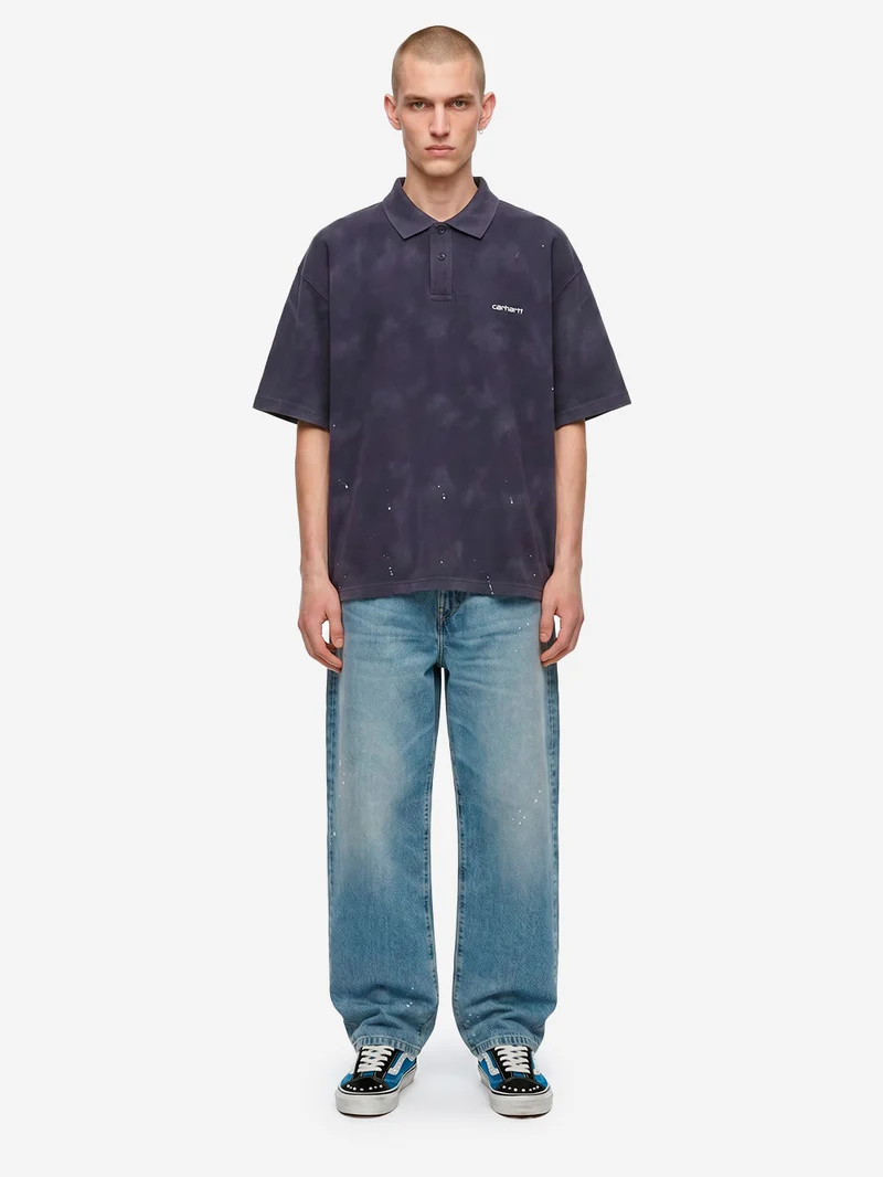 Polo Painter blu con trattamento distressed e vernice