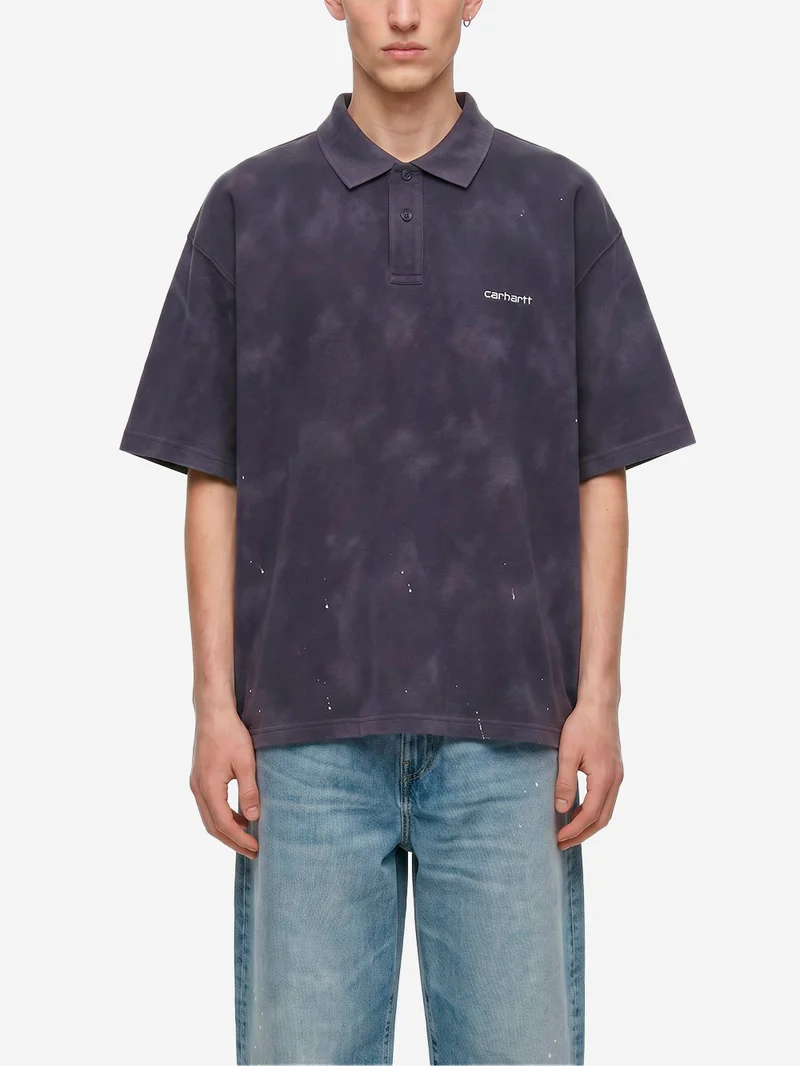 Polo Painter blu con trattamento distressed e vernice