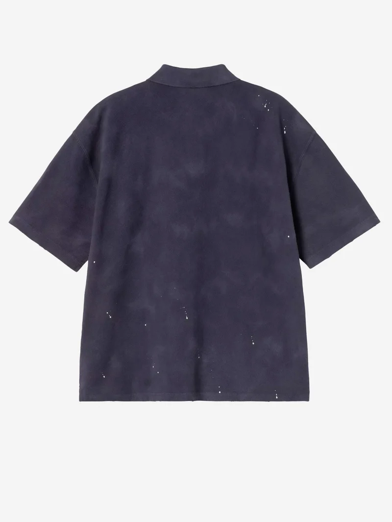 Polo Painter blu con trattamento distressed e vernice