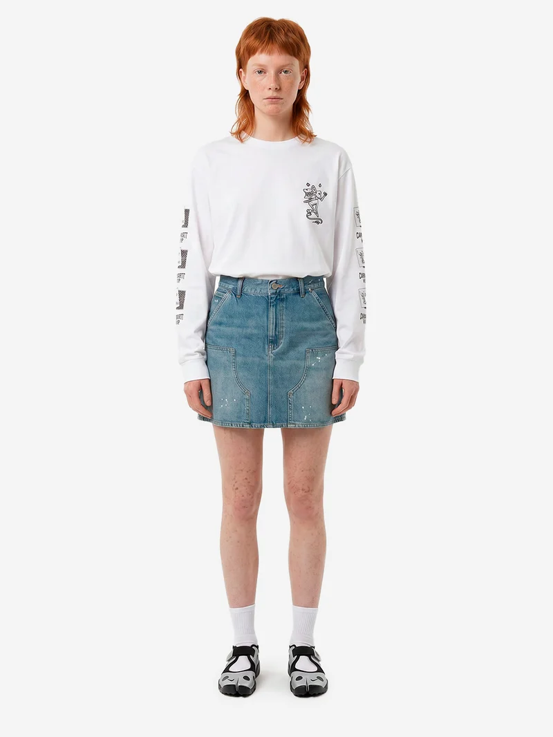 W T-shirt bianca a manica lunga con grafica 'Playing Cards'