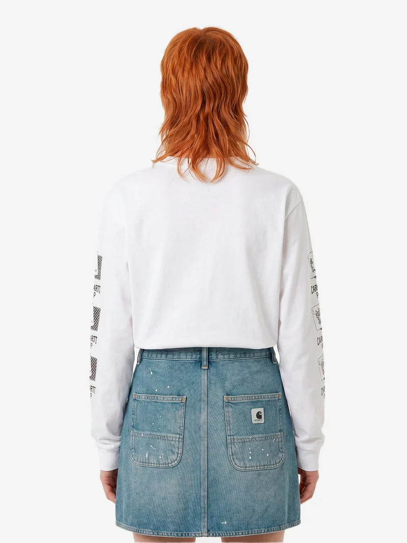W T-shirt bianca a manica lunga con grafica 'Playing Cards'