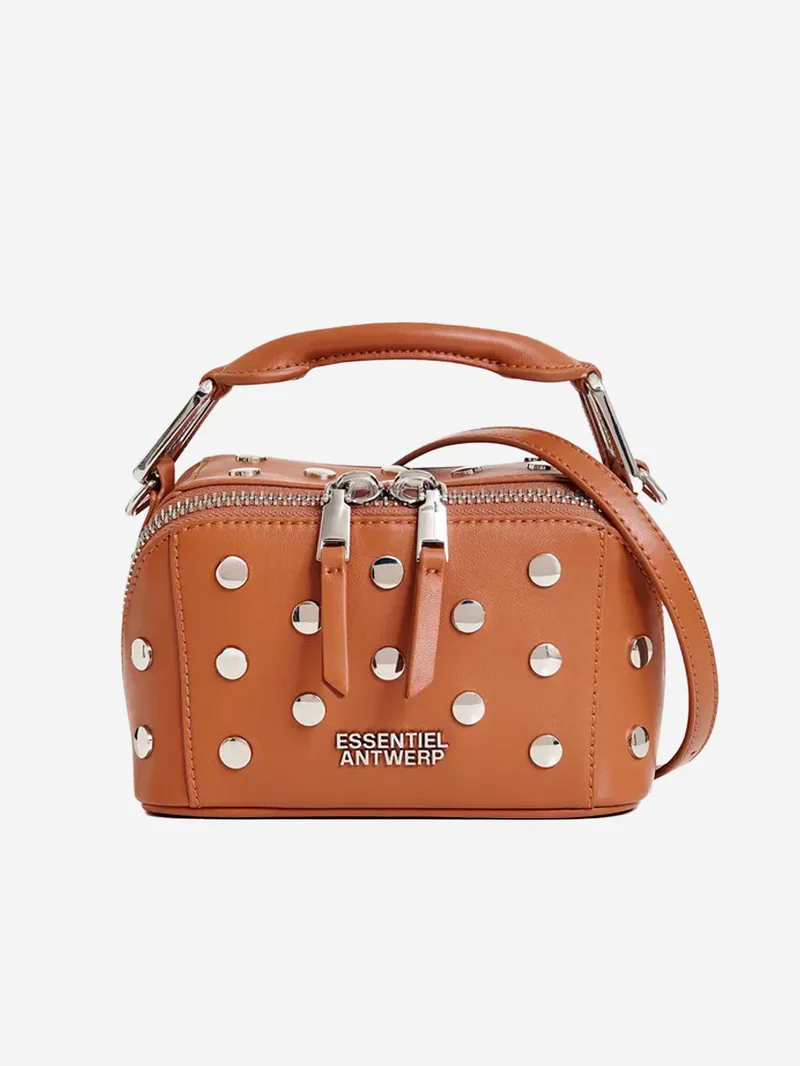 Mini borsa 'Bobbi' in pelle marrone con borchie