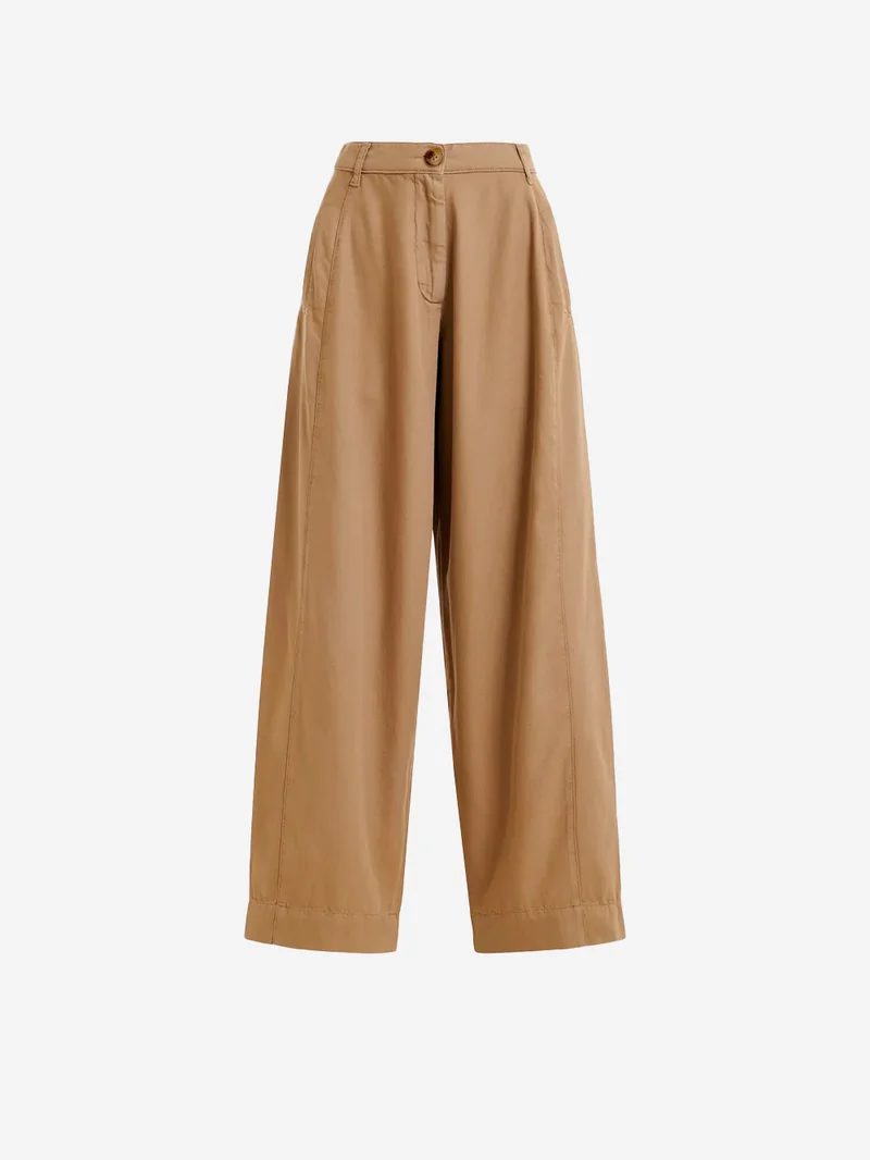 Pantaloni a gamba larga marrone chiaro in cotone