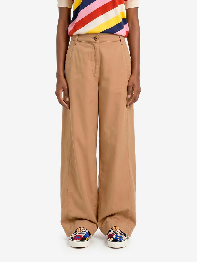 Pantaloni a gamba larga marrone chiaro in cotone