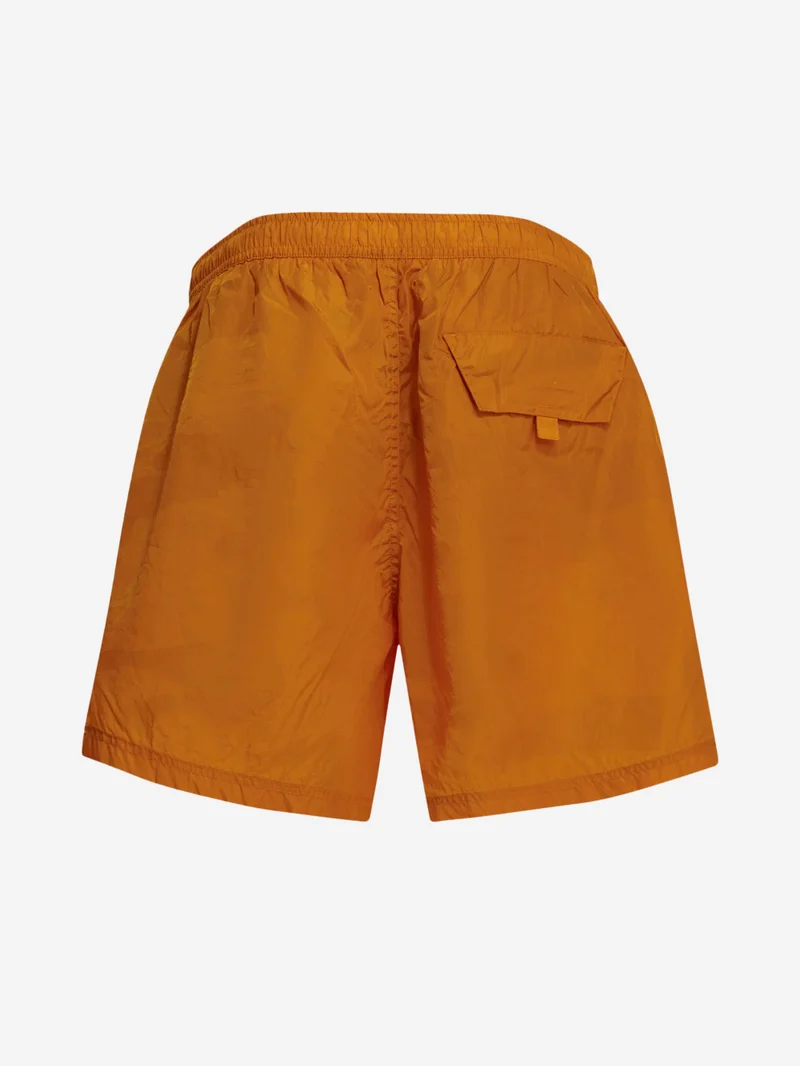 Pantaloncini da bagno arancioni in nylon effetto camouflage sbiadito idroreattivo