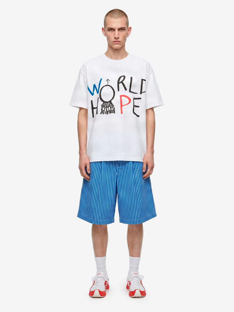 Shorts ampi blu a righe bianche con pinces