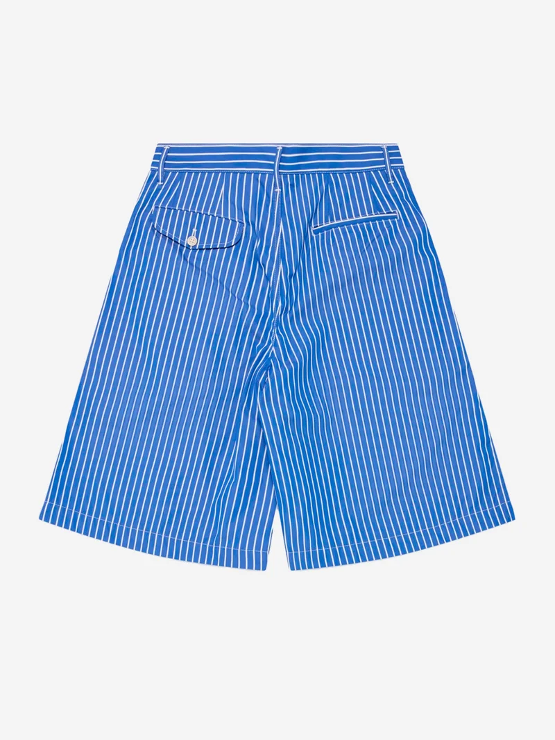 Shorts ampi blu a righe bianche con pinces