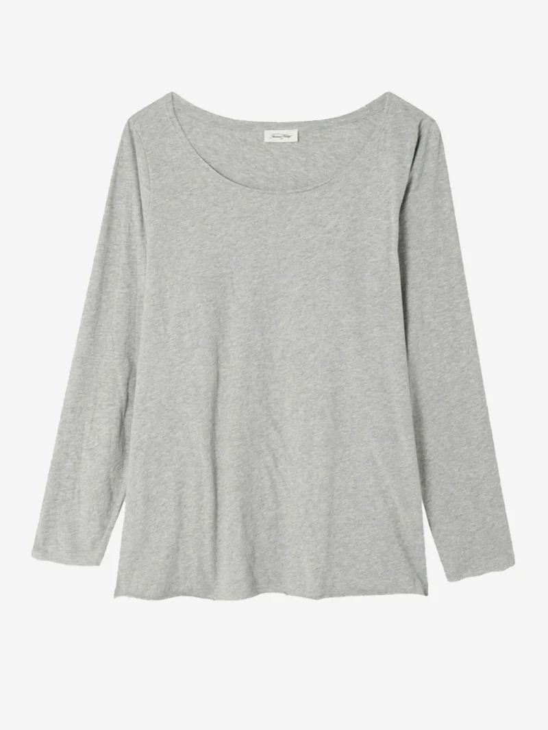 T-shirt grigia a manica lunga con scollo a barchetta