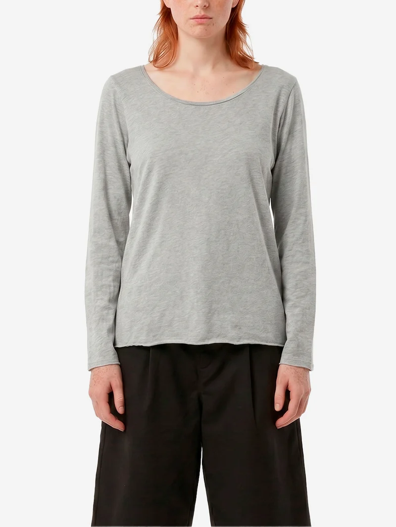 T-shirt grigia a manica lunga con scollo a barchetta