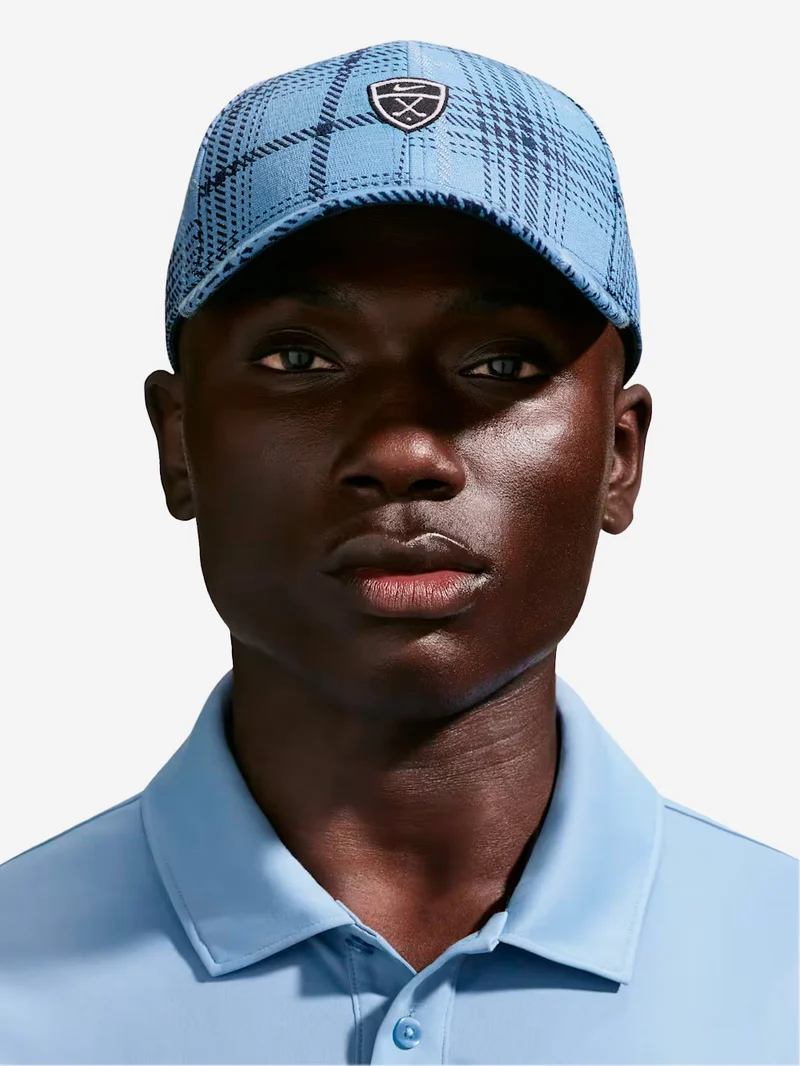 Cappello da golf in tartan celeste