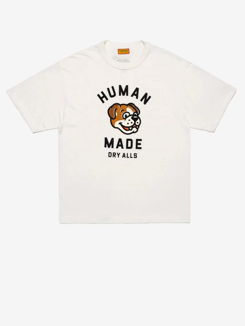 T-shirt in cotone bianco con grafica dog e colletto rinforzato